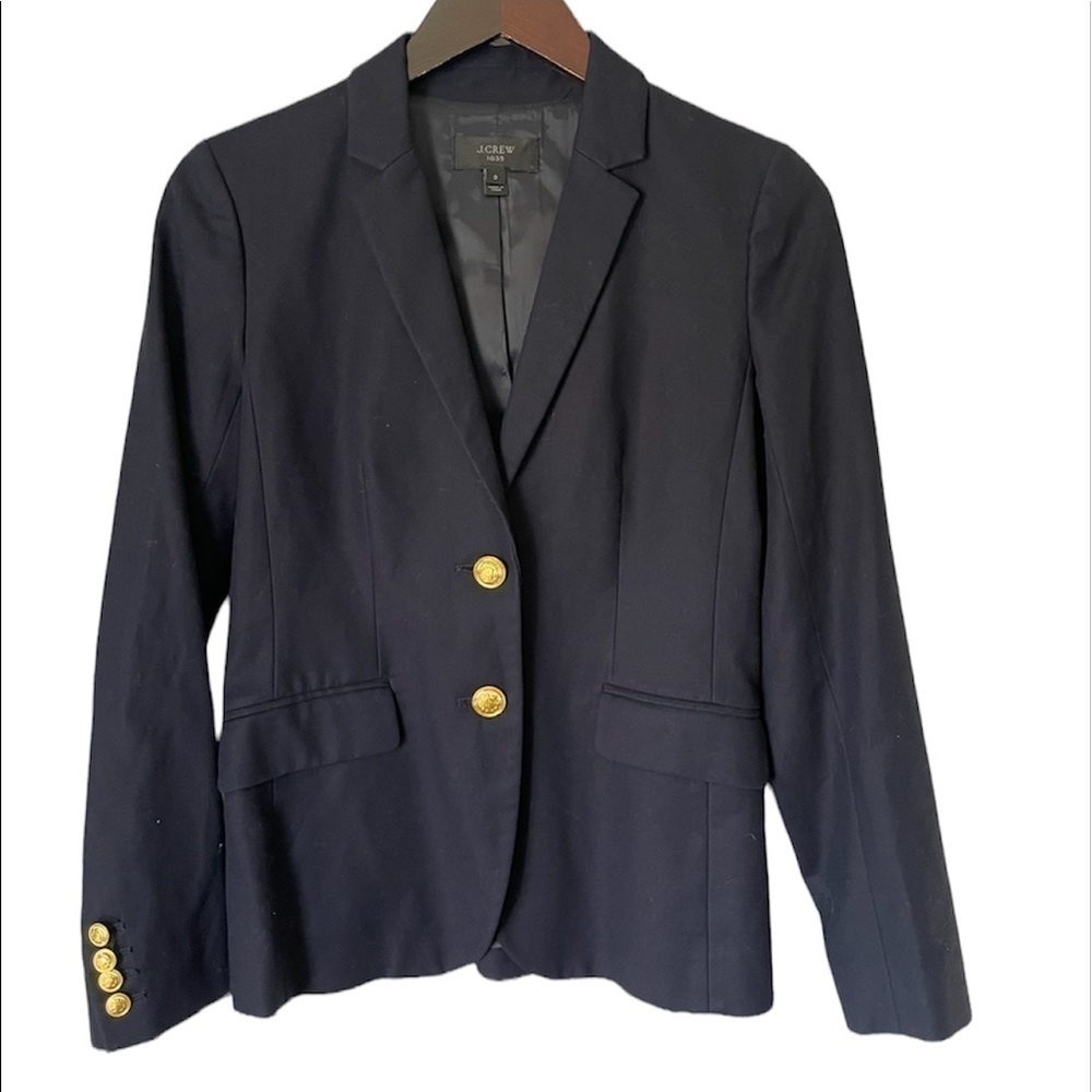 𝅺J. CREW 1035 Navy Blue Blazer Gold Buttons 0